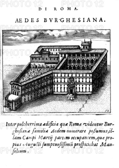 Palazzo di Borghese, the urban dwelling of the Roman princely house of Borghese, Rome, Italy, Historical, digitally enhanced reproduction from Grandezze della citta di Roma antiche et moderne by Jacomo Crulli de Marcucci, from 1630