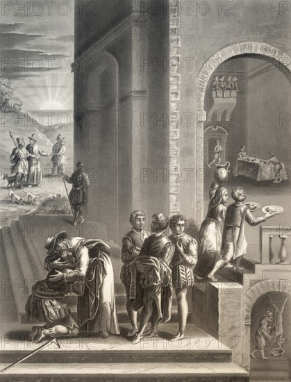 The Parable of the Prodigal Son, Return of the Prodigal Son, New Testament, steel engraving 1853, digitally restored