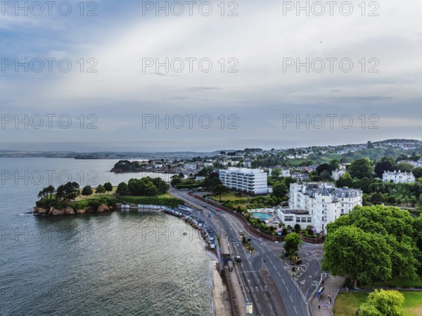 The Grand Hotel in Torquay from a drone, English Riviera, Torbay, Devon, England, United Kingdom