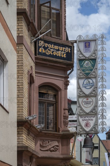 Nose sign of the Bratwurst Glöckle inn, Neo-Renaissance, 1899, Bad Kissingen, Lower Franconia, Bavaria, Germany