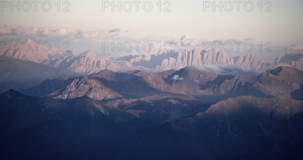 Mountain panorama at sunset, Stubai Alps, South Tyrol, Italy