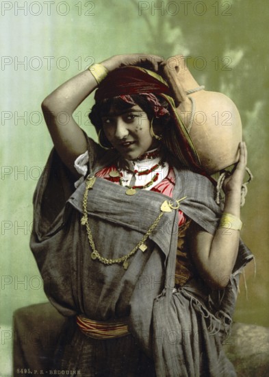 A Bedouin woman in Tunis, Tunisia, around 1895, Historical, digitally restored reproduction from a 19th century original, Record date not stated