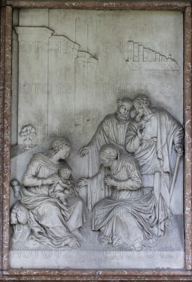 Sculpture, crypt arcades, grave counters in the arcade of St. Sebastian's Cemetery, Church of St. Peter, Salzburg, Austria