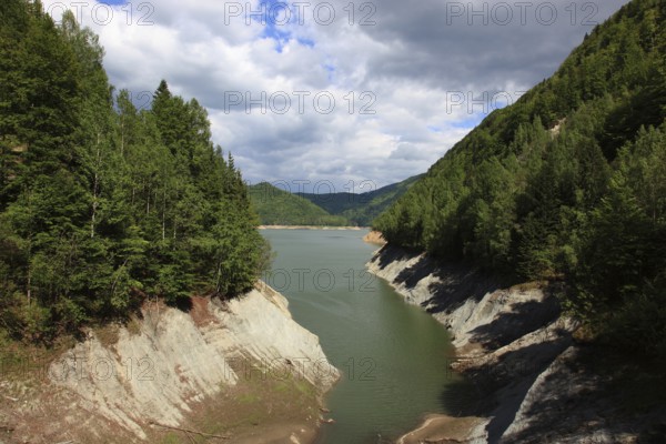 Lake Vidraru, Lacul Vidraru, an artificial reservoir in the Arges Valley in the Fagaras Mountains, South Carpathians, Romania