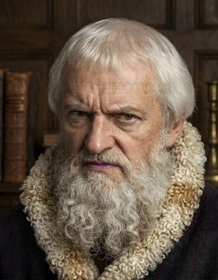 Portrait of Hans Sachs, symbolic image historical personality, poet, master singer, playwright, writer, poet, Reformation, historical illustration, digitally edited