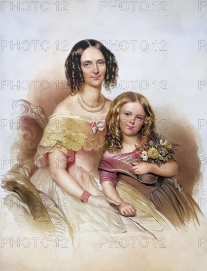Maria (1808-1872), née Czernin and her daughter Wilhelmine (1838-1886) Kinsky. Countess, Historical, digitally restored reproduction from a 19th century original, Record date not stated