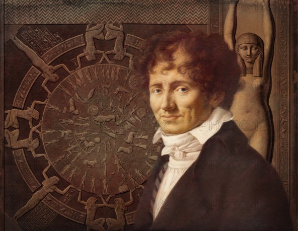 Dominique Vivant, Baron Denon, 1747 – 1825, French artist, writer, diplomat, author, and archaeologist, Dendera zodiac, Ancient Dendera Temple complex, Dendera, Egypt, digitally edited