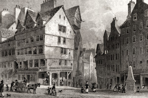 The West Bow, from the Lawn Market, Edinburgh, Scotland, 19th century, from Modern Athens by Th. H. Shepherd