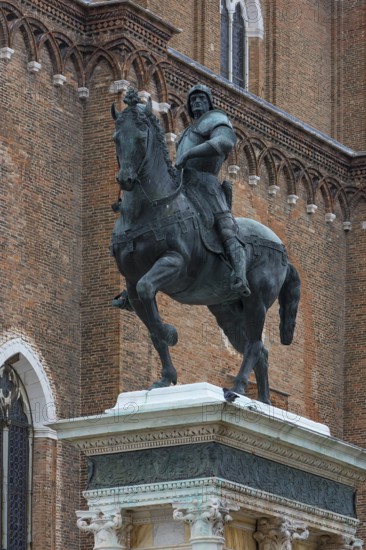 Equestrian statue of Commander Bartolomeo Colleoni, 1400-1475, in front of the church of Santi Giovanni e Paolo, Venice, Veneto, Italy