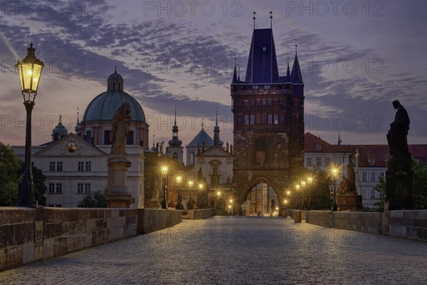 Charles Bridge in the evening, Apostle, Prague, Czech Republic, Prague, Czech Republic