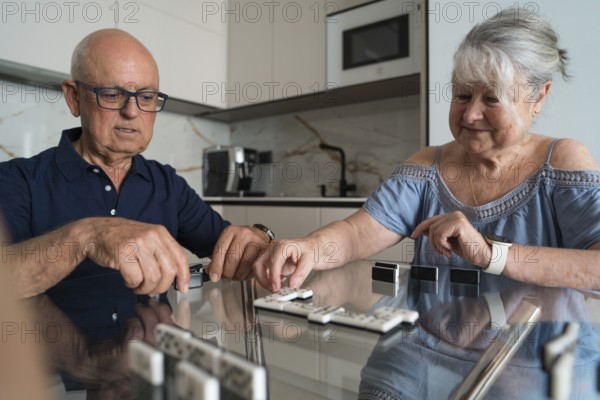 A family gathers in the kitchen, engaging in a lively game of dominoes. The room is filled with laughter, bonding, and cherished moments shared across generations