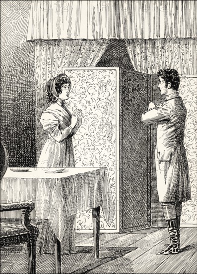 Ottilie with Eduard, scene from the novel Elective Affinities, Die Wahlverwandtschaften by Johann Wolfgang von Goethe