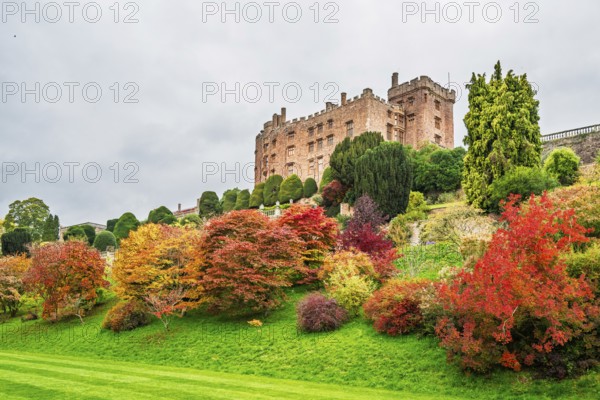 Autumn colors over Powis Castle and Garden, Welshpool, Powys, Wales, UK