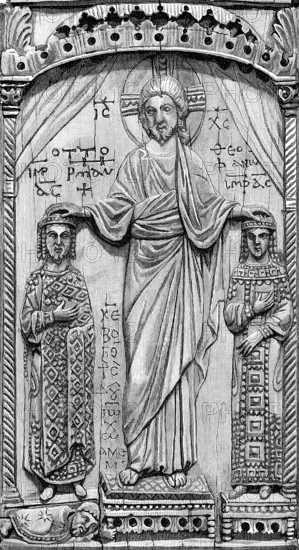 Otto II, 955 - 983, Holy Roman Emperor and his wife Theophano anointed as Emperor and Empress