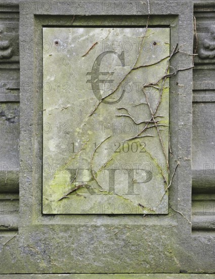 Symbolic grave of dead European euro due to crisis