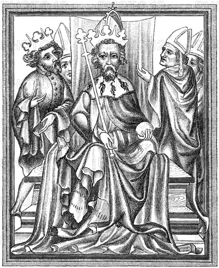 Golden Bull, Charles IV, born Wenceslaus, 1316-1378, King of Bohemia, Holy Roman Emperor, with his son Wenzel, der Faule