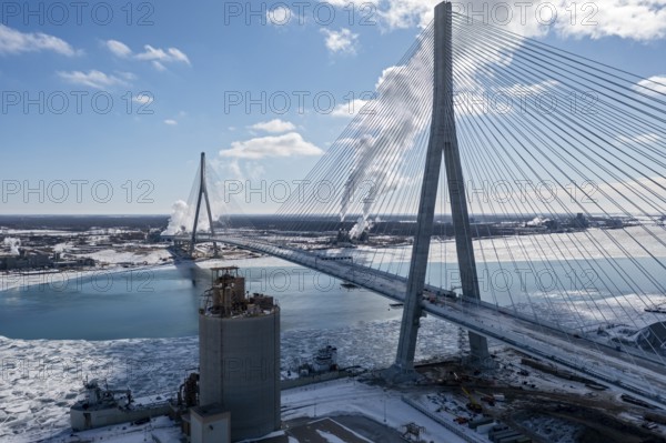 Detroit, Michigan USA -8 February 2026 - President Donald Trump is threatening not to let the new Gordie Howe International Bridge open unless the U.S. is given half ownership. Canada paid for virtually all of the project. The bridge links the United States and Canada across the Detroit River