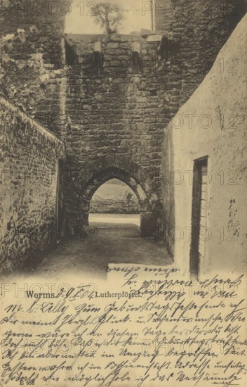 Historical postcard, picture postcard, Lutherpforte in Worms, Rhineland-Palatinate, Germany, digitally enhanced reproduction of an original from around 1900, picture postcard