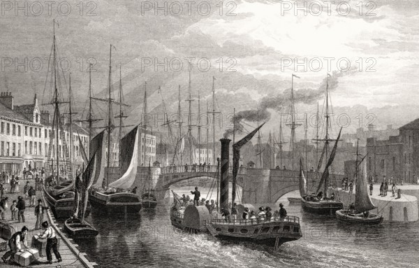 Leith Harbour, from the Pier, Edinburgh, Scotland, 19th century, from Modern Athens by Th. H. Shepherd