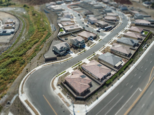 Aerial View of Populated Neigborhood Of Houses With Tilt-Shift Blur