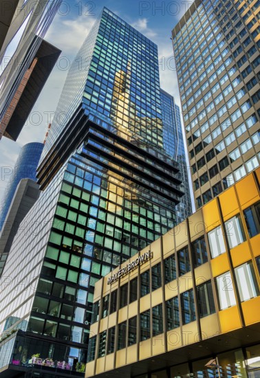Tower blocks and office buildings in the centre of the Main metropolis of Frankfurt, Hesse, Germany