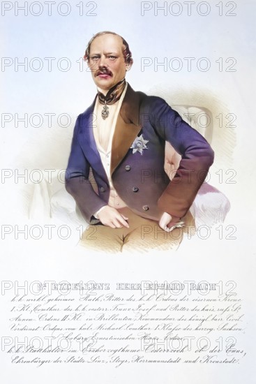 Eduard Freiherr von Bach (born 21 December 1814 in Loosdorf, died 8 February 1884 in Vienna) was an Austrian politician and civil servant, Historical, digitally restored reproduction from a 19th century original, Record date not stated