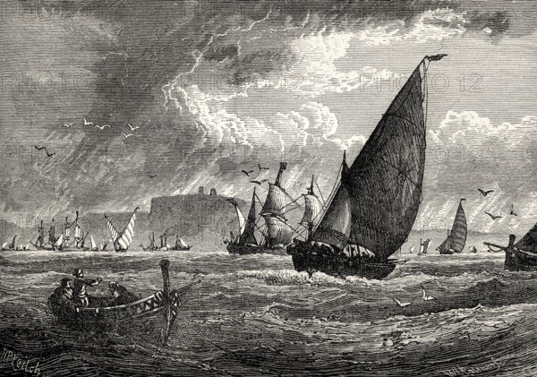 Historical view of Cape St. Vincent, Algarve, southern Portugal, 18th century, From British Battles on Land and Sea, by James Grant