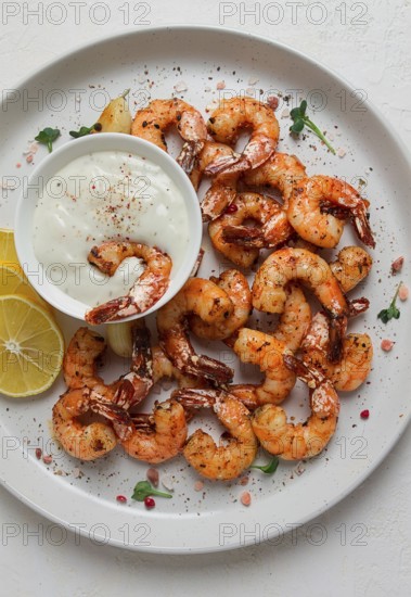 Fried shrimp, headless, with spices, grilled, homemade, no people