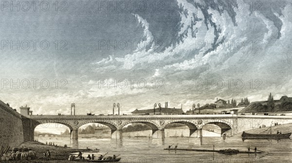 Pont d'Iéna, Paris, antique steel engraved print, 1831