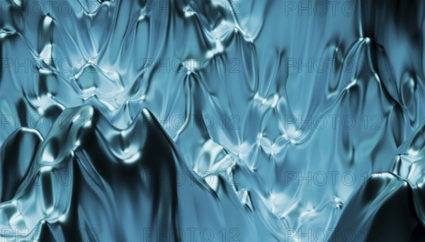 This striking 3D illustration depicts an abstract blue liquid texture with flowing, ripple-like patterns, perfect for backgrounds or creative projects