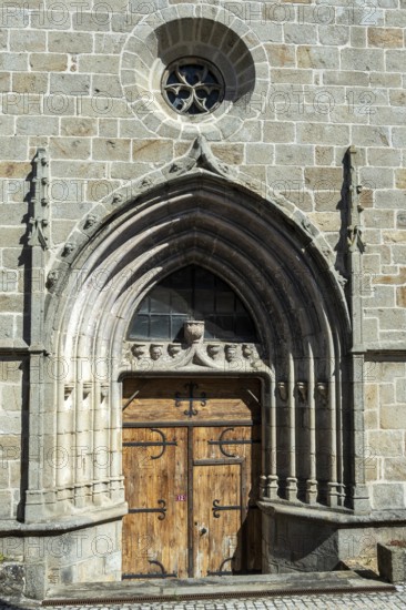La Chapelle sur Agnon. Portal of church Saint Blaise. Natural regional park of Livradois Forez. Puy de Dome. Auvergne Rhone Alpes. France