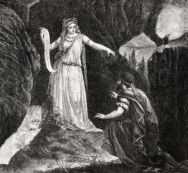 The Nymph Egeria instructing Numa Pompilius, 753–673 BC, the legendary second king of Rome