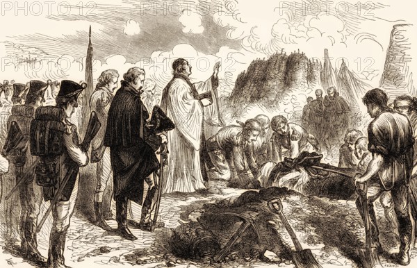 General Simon Fraser's funeral, 7 October 1777, Battle of Bemis Heights, Saratoga Campaign, American War of Independence, From British Battles on Land and Sea, by James Grant