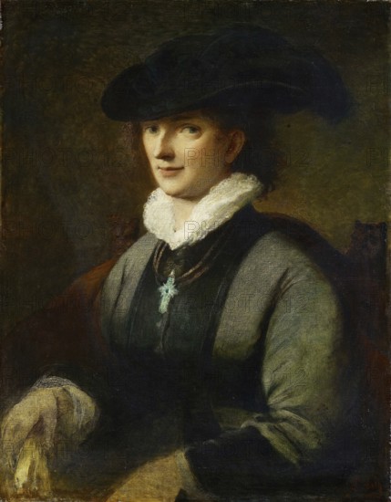 Painting, Reproduction of the painting, Work of art, Historical, Franz Seraph Lenbach, since 1882 Knight of Lenbach (born 13 December 1836 in Schrobenhausen, died 6 May 1904 in Munich), German painter, Munich painter prince, here his work:, Princess Of Hohenlohe (1872), portrait of a woman with a hat in Renaissance style, which appears mysterious and stylish