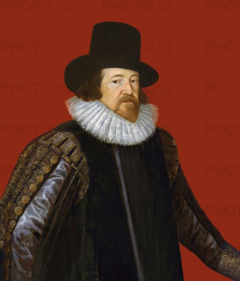 Portrait of Sir Francis Bacon, Baron Baco of Verulam, 1561 - 1626, English lawyer, statesman, essayist, historian, intellectual reformer, philosopher and scientist, digitally edited after a painting by Somer