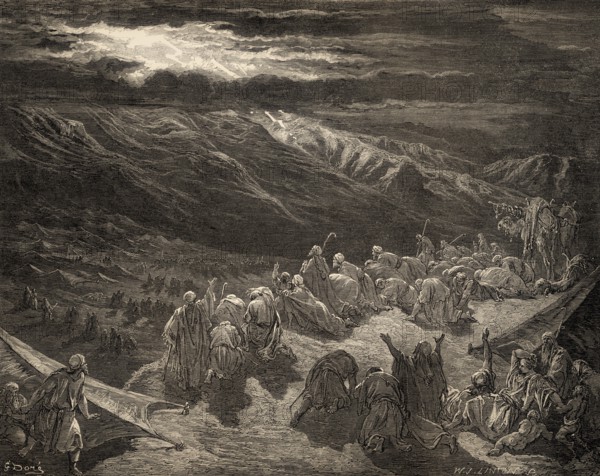 Law given to Moses at Sinai, woodcut by Gustave Doré