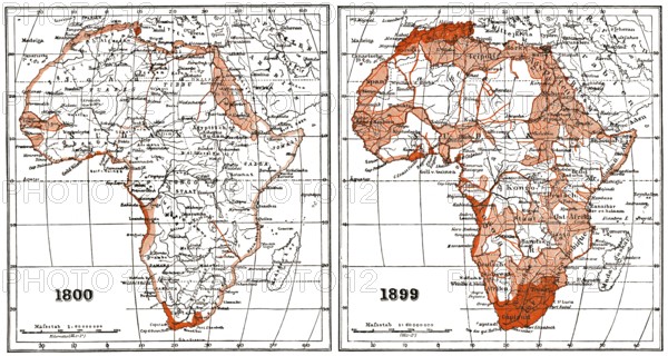 Map of Africa according to the state of research at the beginning and end of the 19th century