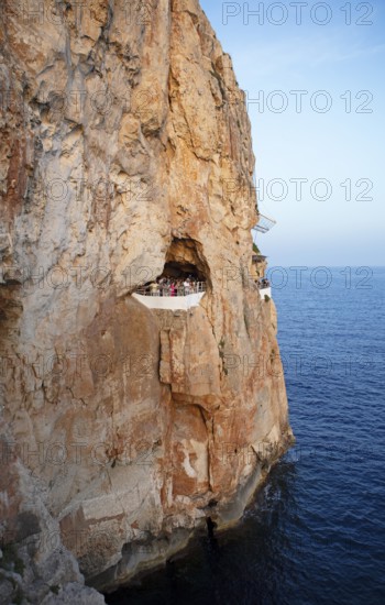 Cave in the rock used as a club, Cova den Xoroi, Menorca, Balearic Islands, Spain