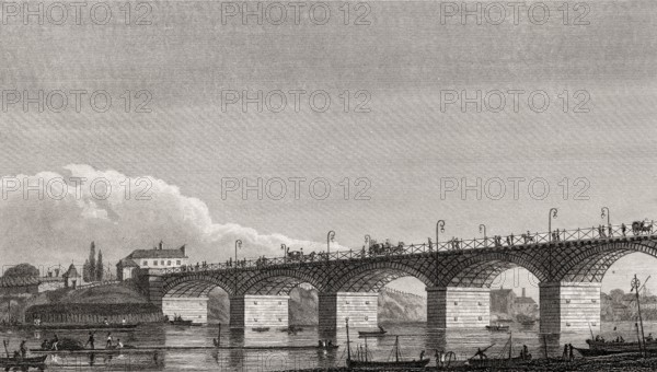 Pont d'Austerlitz, Paris, antique steel engraved print, 1831