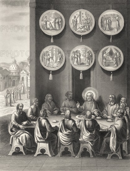Before the ascension of Jesus, Resurrection of Jesus, New Testament, steel engraving 1853, digitally restored
