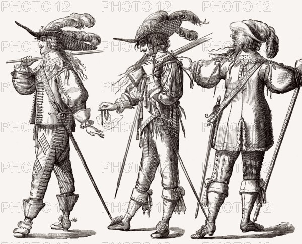 Französische Musketiere, 1635, französischer Offizier mit einer Hongreline, 1643