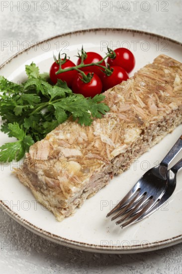 Pork jelly, aspic, homemade, cold appetizer, no people