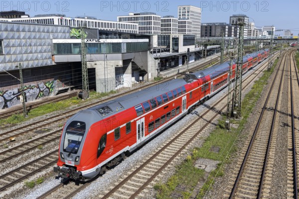 Regionalbahn double-decker coach train operated by Deutsche Bahn DB Regio of the type Bombardier Twindexx Vario in Munich, Germany
