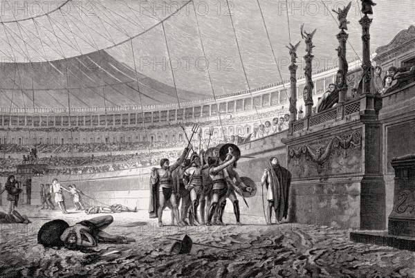 Gladiatorial Fights at the Colosseum, ancient Amphitheatre, Rome, Italy