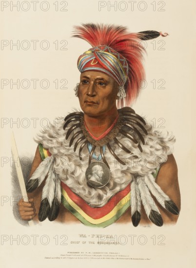 Wa-Pel-La. Chief Of The Musquakees (1838), Indians, Historical Indian tribes from North America, Charles Bird King (1785, 1862), Historical, digitally restored reproduction from a 19th century original, Record date not stated