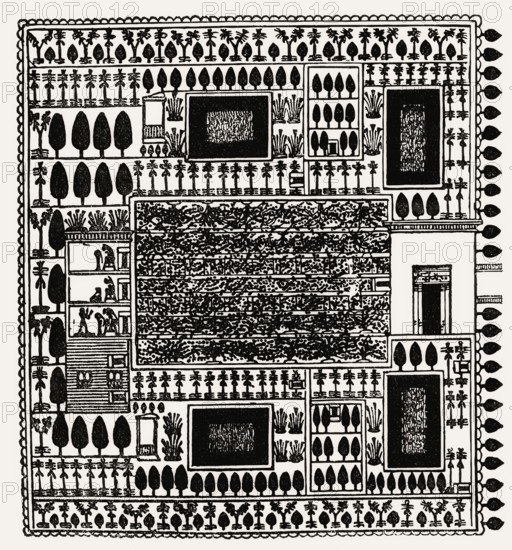The Garden of Sennefer, Mayor of Thebes City, 18th Egyptian Dynasty, garden site plan by Johnston