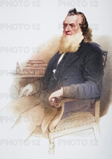 Gideon Welles, 1802 to 1878, United States Secretary of the Navy under Presidents Abraham Lincoln and Andrew Johnson. After a photograph by Matthew Brady, Historic, digitally restored reproduction from a 19th century original, Record date not stated