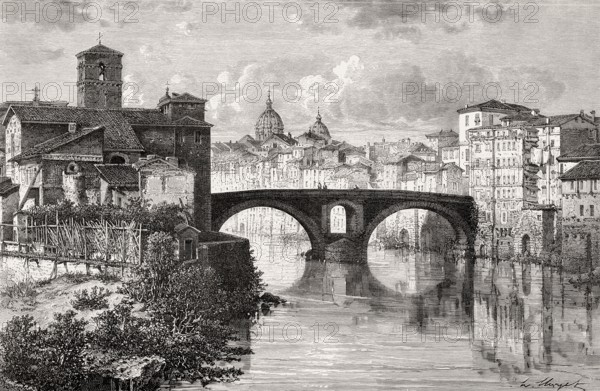 The Basilica of St. Bartholomew, Tiber Island, Rome, Italy, 19th Century