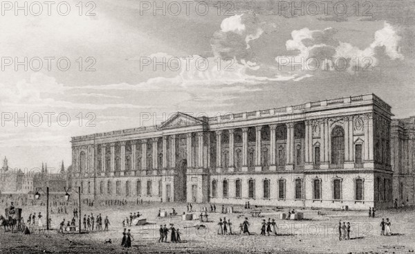 The Louvre Museum, Paris, antique steel engraved print, 1831