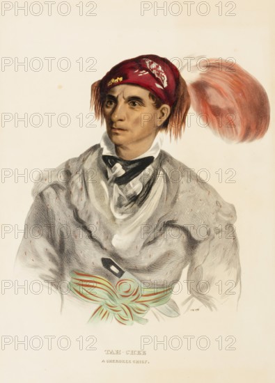 Tah-Chee (Dutch), A Cherokee Chief (1837), Native American, Historical Native American tribes from North America, Charles Bird King (1785, 1862), Historical, digitally restored reproduction from a 19th century original, Record date not stated